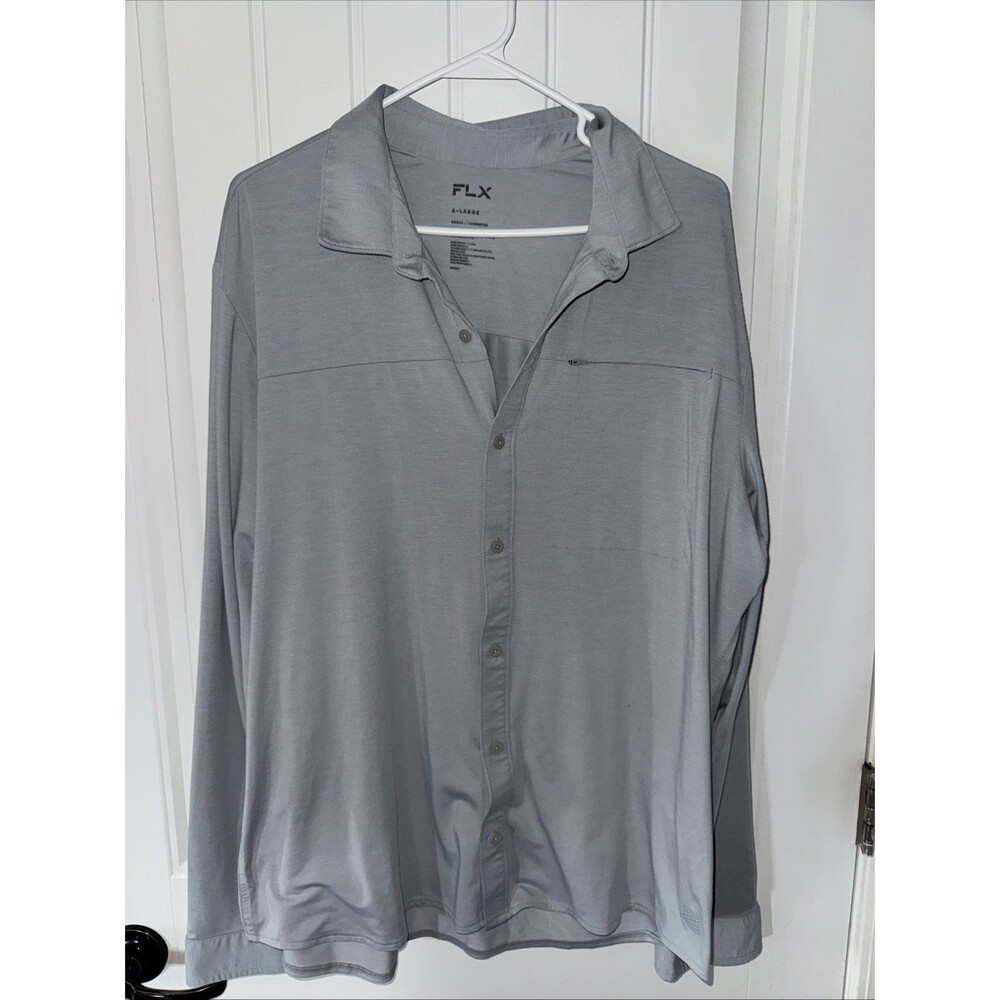 FLX Urban Commuter Shirt Men’s XL Gray Button Front Stretch Collared Modern